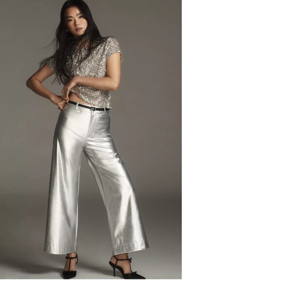 Anthropologie Pants - Anthropologie The Ettie High-Rise Crop Wide-Leg Pants by Maeve: Metallic 32 new